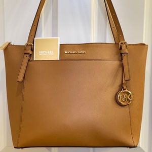 MICHAEL KORS NEW TOTE AUTHENTIC VOYAGER EAST-WEST IN ACORN LEATHER